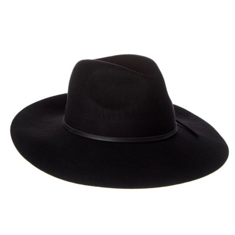 Phenix Women’s Wide Brim Leather-Trim Wool Fedora, Black